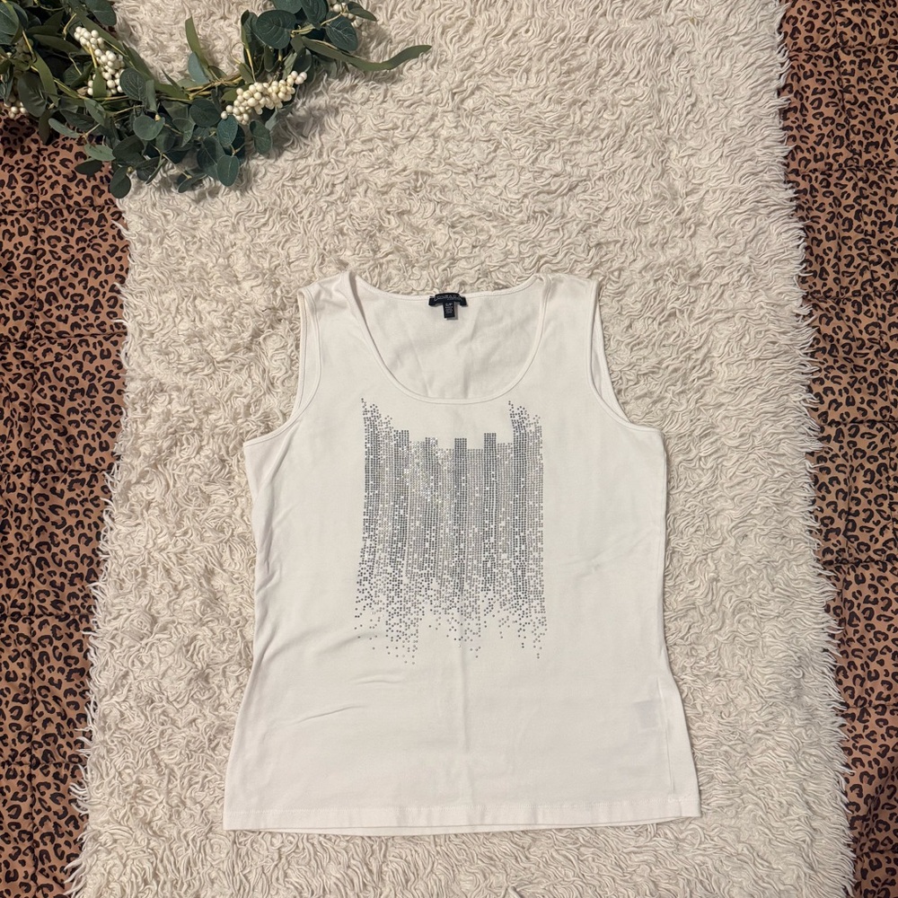 Elegant White Tank Top with Silver Detailing